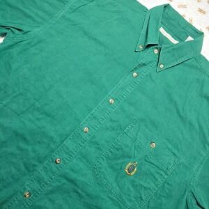 Vintage 90s Bugle Boy Button Down Shirt L Green Short Sleeve‎ Classic Casual